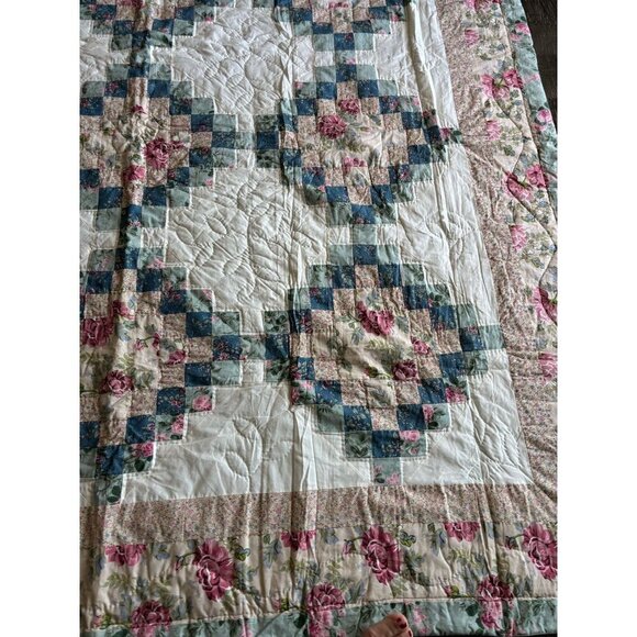 Handmade Patchwork Floral Cotton Quilt Blanket 86x86 Multi Quilted Lap Cover - Picture 1 of 11